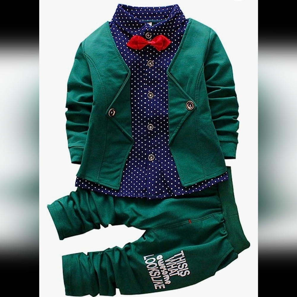 Sz 12 month boys suit outfit set, polka dot, never worn!